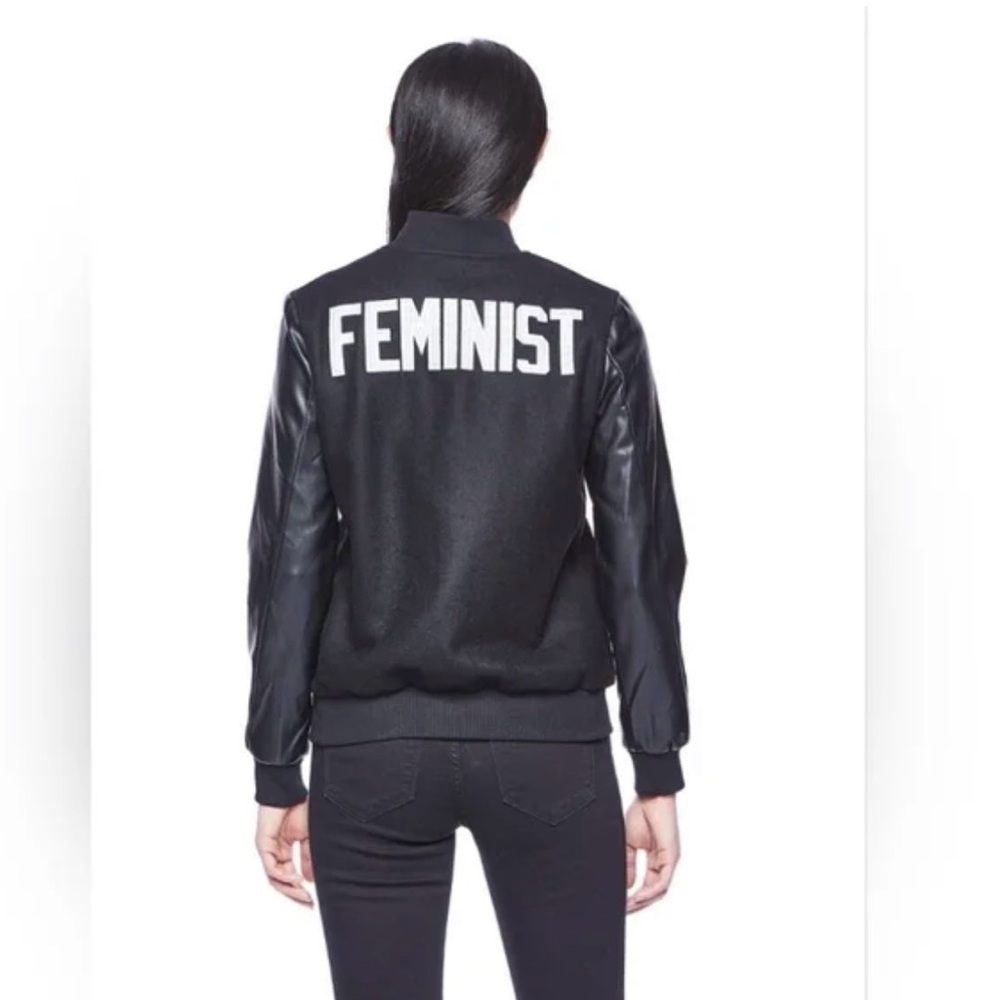 Hilary Macmillan Black Varsity Jacket with Feminist Statement Medium